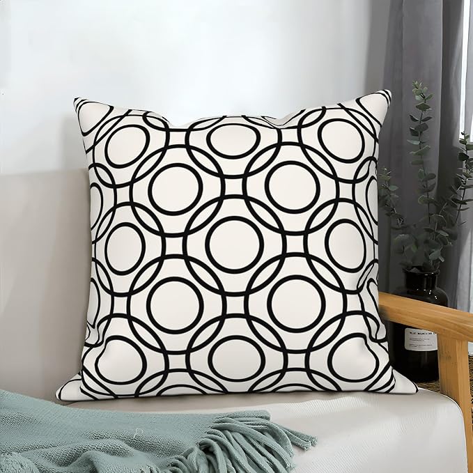 4 Pcs/Set Geometric Throw Pillow Covers Modern Geometric Lines Round Square Pattern Black White Minimalist Linen Cushion Case for Home Outdoor Couch Sofa Farmhouse Decor, 20"x20"