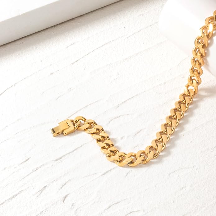 Stainless Steel 8mm Cuban Link Bracelet for Men/Women/Boy,Silver/18K Gold Plated 7/8/9 inch Fashion HIP HOP Jewelry Bracelet for Gifts