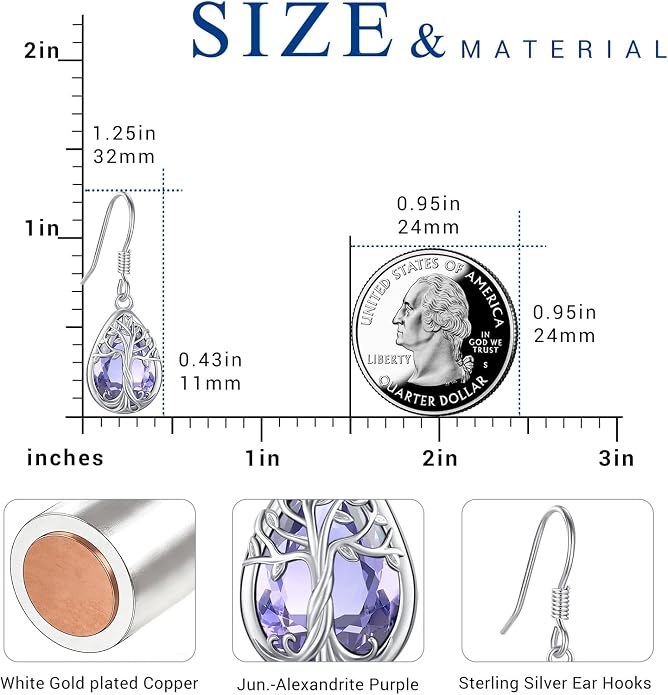 Eusense Sterling Silver Dangle Earrings for Women Tree of Life Animals Moonstone Turquoise Leverback Earrings Jewelry Gifts