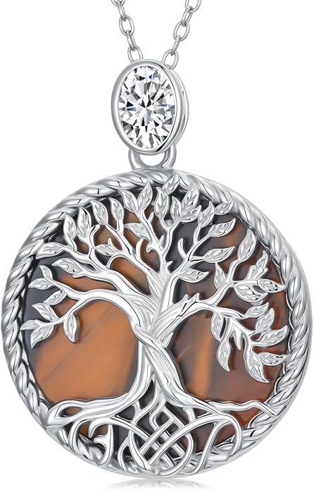 Tree of Life Moissanite Necklace, 925 Sterling Silver 0.5 Carat Moissanite Abalone Shell/Opal/Black Onyx/Turquoise/Malachite/Tiger Eye Stone Tree of Life Pendant Necklaces Jewelry Gift for Women Mom