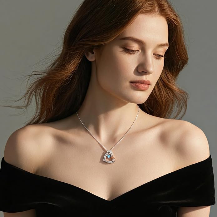 Gifts for Mom 925 Sterling Silver Birthstone Necklace for Women, Heart & Rose Design Birthday Gifts for Mom Wife Her