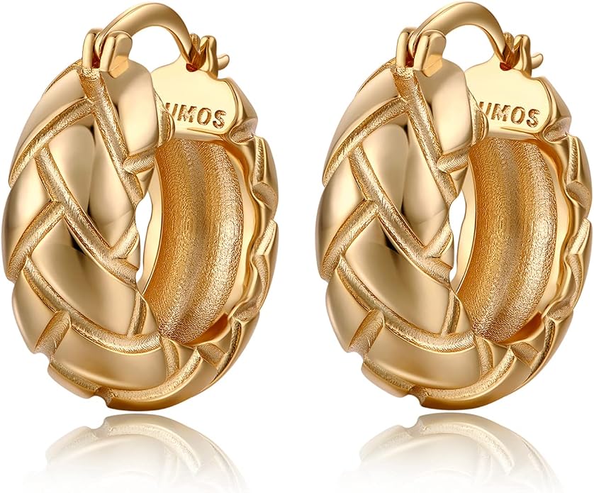 FRUMOS 18K Gold Plated Chunky Hoop Earrings for Women Fashion Thick Gold Hoops Set Jewelry for Birthday Christmas Gifts
