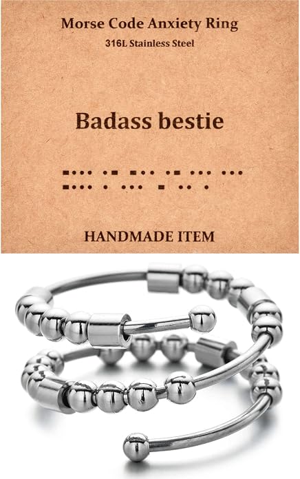 Morse Code Rings for Women, Stainless Steel Spinner Ring Fidget Rings for Anxiety Ring Morse Code Rings Inspirational Gifts Jewelry Women Birthday Graduation Gifts for Best Friends