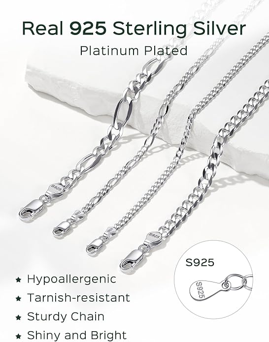 ChicSilver 925 Sterling Silver Ankle Bracelet for Women, Simple Cuban Link/Figaro/Twist Rope Chain Anklets for Beach Party(with Gift Box)