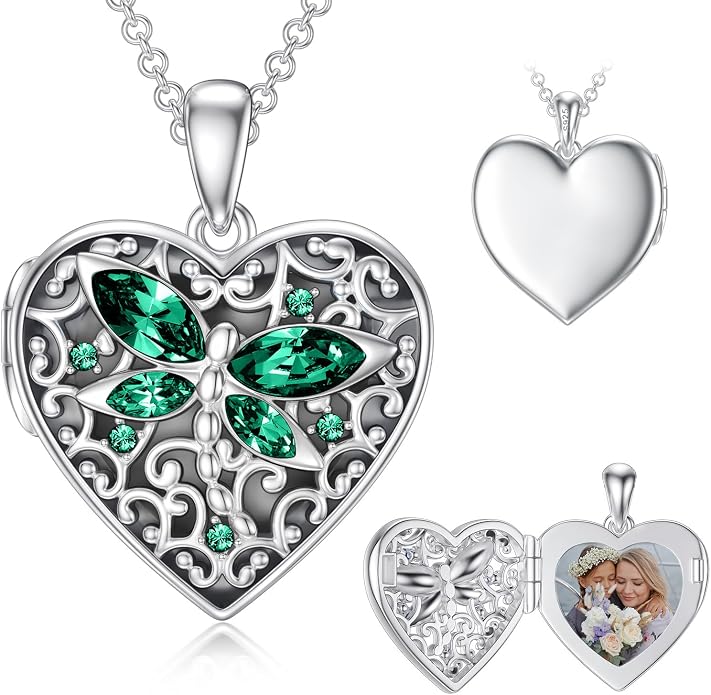 Dorunmo Personalized Locket Necklace 925 Sterling Silver that Holds Pictures Butterfly Birthstone Photo Heart Locket Custom Jewelry Congratulations New Beginnings New Job Gifts for Women