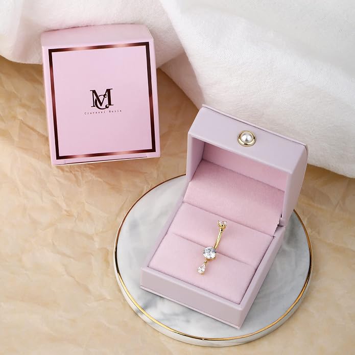CM Crareesi Mania 10K Solid Gold Belly Button Ring Dangle 10K Yellow Gold Belly Rings Navel Piercing Jewelry