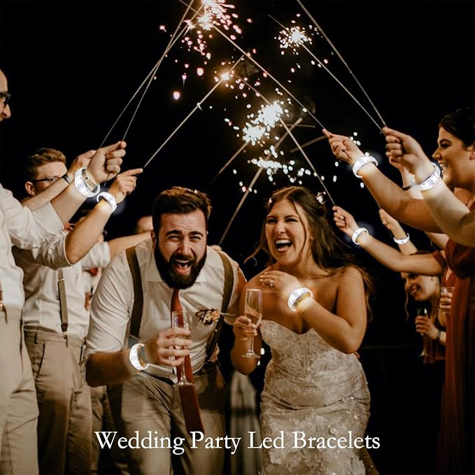 24 Pcs LED Glow Bracelets Sound Activated Bracelet Glow Bracelets with Flashing LED Strobe for Wedding,Carnival,Concerts , Night Events, Rave, Game Prizes, Birthday Party Favor (white)