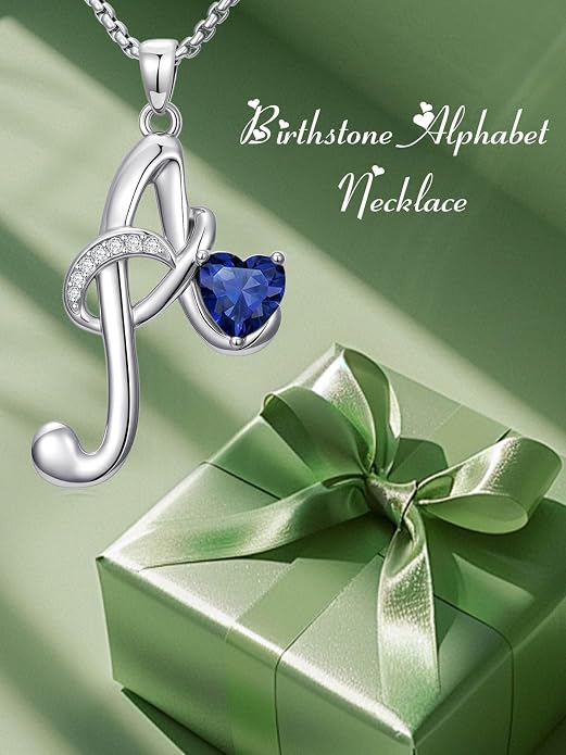 Birthday Gifts for Women Alphabet A to Z Initial Birthstone Pendant Necklaces for Women - 18k White Gold Plated Personalized Name Jewelry Anniversary Graduation Gifts for Wife Her Daughter Girlfriend(with Gift Box)