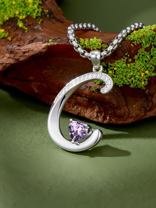 Birthday Gifts for Women Alphabet A to Z Initial Birthstone Pendant Necklaces for Women - 18k White Gold Plated Personalized Name Jewelry Anniversary Graduation Gifts for Wife Her Daughter Girlfriend(with Gift Box)