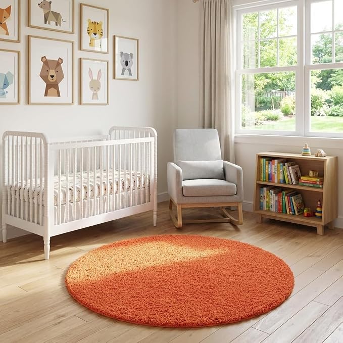 Unique Loom Solid Shag Collection Area Rug (3' 1" Round, Tiger Orange)