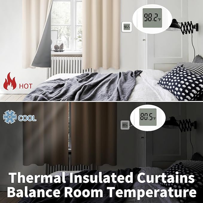 BGment Thermal Insulated 100% Blackout Curtains 63 Inch Length 2 Panels, Total Light Blocking Curtains for Bedroom, Grommet Window Drapes with Thick Black Liner, 42 Inch Wide Each Panel, Champagne