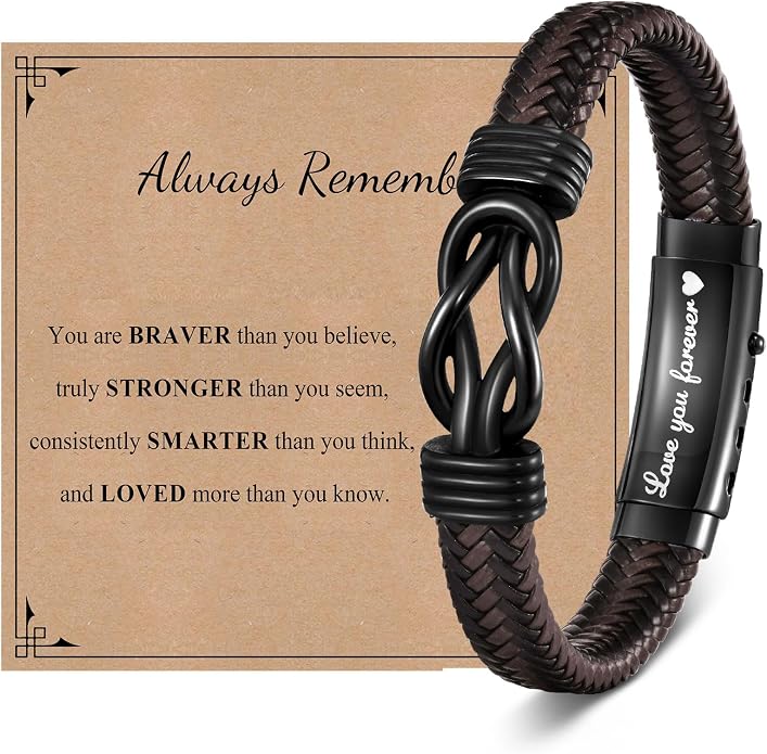 VNOX Men's Inspirational Mantra Engarved Handmade Braided Leather Adjustable Cuff Bangle Bracelet Encouragement Motivational Gift for Men