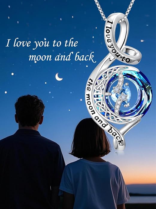OCJ Birthstone Necklace for Women 925 Sterling Silver Moon and Star Pendant Infinity Celtic Moon Crystal Jewelry Anniversary Birthday Christmas Gift for Her Wife Girlfriend Mom Daughter