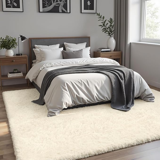 8x10 Area Rug for Living Room, Ultra Soft Fluffy Shag Rugs for Bedroom, Non-Slip Large Fuzzy Plush Rug Indoor Floor Carpet for Nursery Kids Office Dorm Modern Decor, Cream White