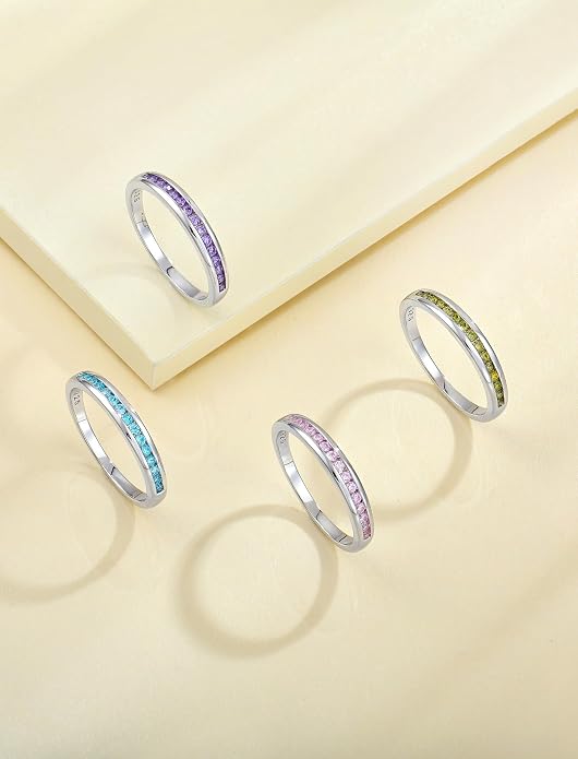 YL Stackable Rings 925 Sterling Silver Halo Birthstone Eternity Bands Jewelry for Women