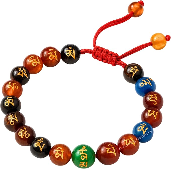Amazing Gemstone Om Mani Multi Gems Bracelet for Women Men's Gifts - Protection Healing Crystal Bracelet - 8mm Gemstones Beaded Adjustable Bracelet Pulseras para Hombres Mujer Stocking Stuffers