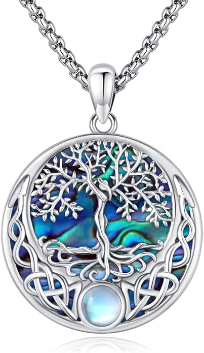 Tree of Life Necklace Sterling Silver Crystal Abalone Shell Tree Pendant with Heart Family Tree Jewelry for Women Mother's Day Gifts
