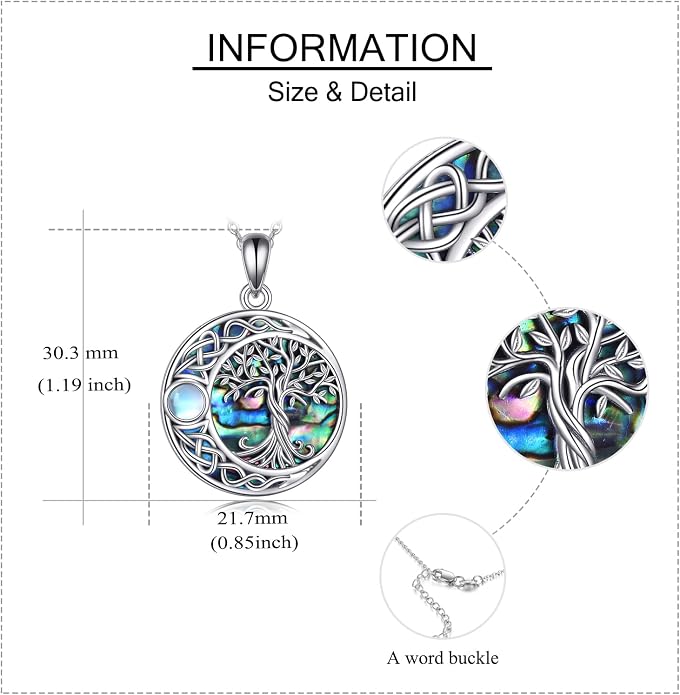 ONEFINITY Tree of Life Necklace 925 Sterling Silver Abalone Shell Celtic Knot Pendant Necklace for Women Jewelry