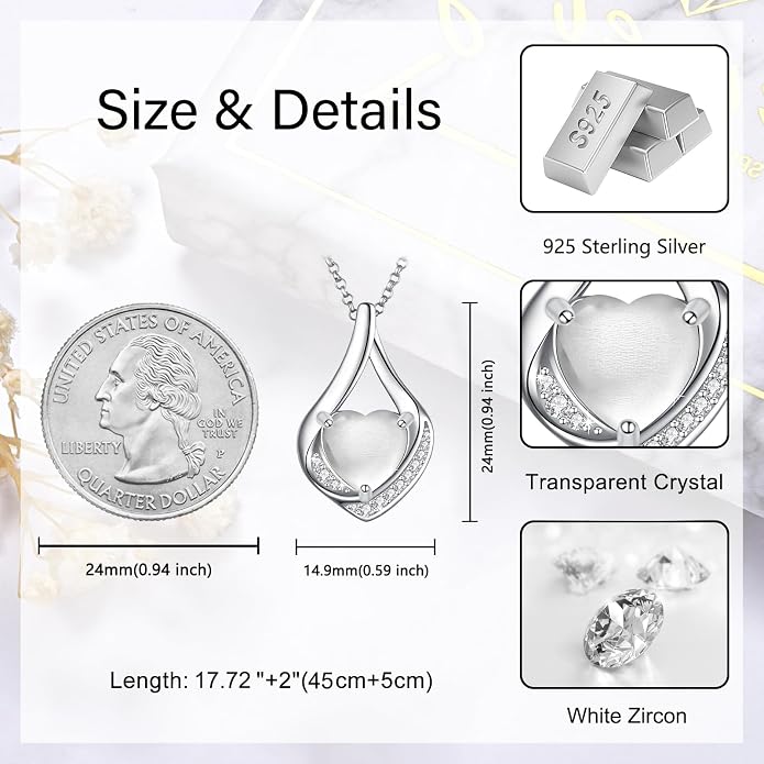 Cremation Jewelry 925 Sterling Silver Teardrop Urn Necklace for Ashes Heart Shape Memorial Keepsake Pendant for Human Ashes for Women Gift