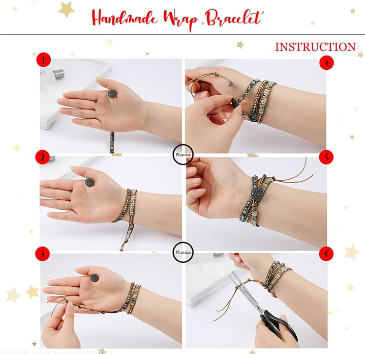 Plumiss Women Boho Handmade Natural Stone Crystal Leather Bead Wrap Bracelets Collection