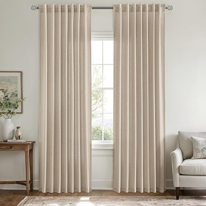 MIULEE Non-See-Through Privacy Linen Curtains 52W x 72L Inch Taupe | 2 Panels, Light Filtering, Semi Sheer Window Curtains, Farmhouse Textured, Back Tab Drapes for Bedroom Living Room