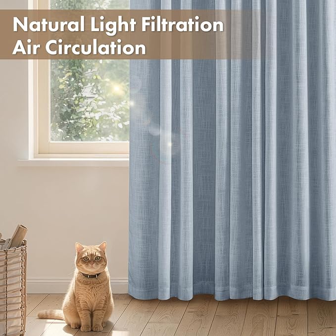 MIULEE Thick Linen Curtains, 42Wx90L, Light Blue Semi Sheer Linen Textured | Light Filtering Window Privacy Drapes with Back Tab Rod Pocket for Farmhouse/Living Room/Bedroom, Set of 2