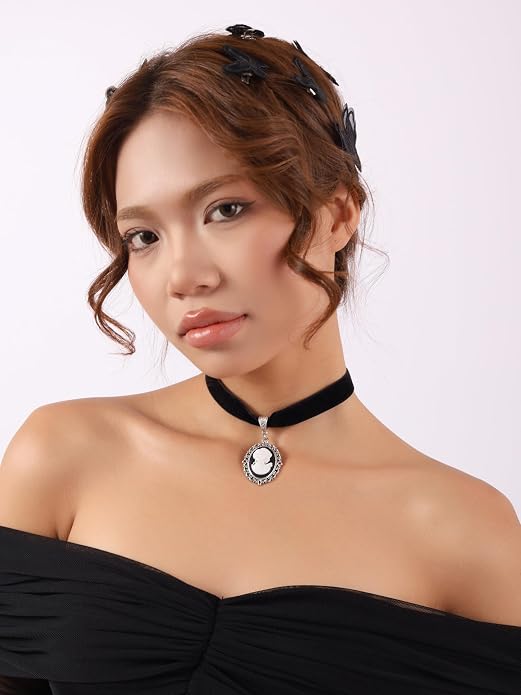 Sacina Gothic Black Cameo Victorian Choker, Gothic Vintage Necklace, Goth Jewelry, Christmas Jewelry Gift for WomenBlack Choker