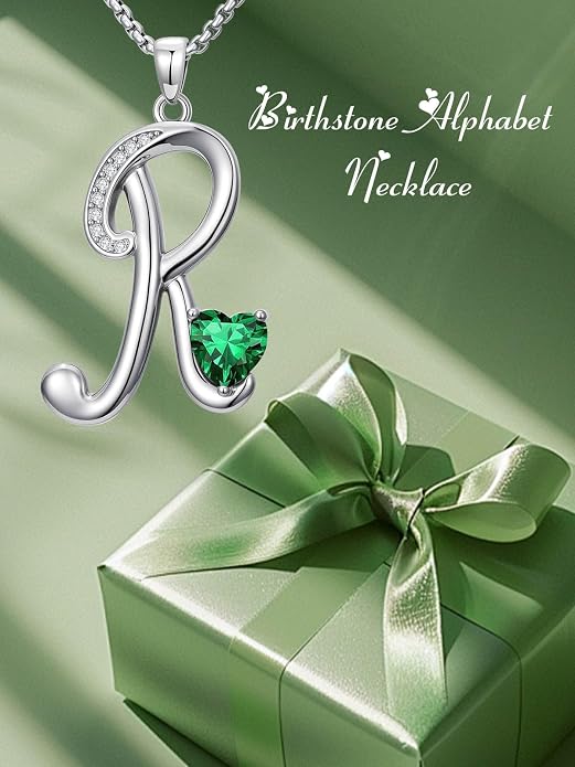 Birthday Gifts for Women Alphabet A to Z Initial Birthstone Pendant Necklaces for Women - 18k White Gold Plated Personalized Name Jewelry Anniversary Graduation Gifts for Wife Her Daughter Girlfriend(with Gift Box)