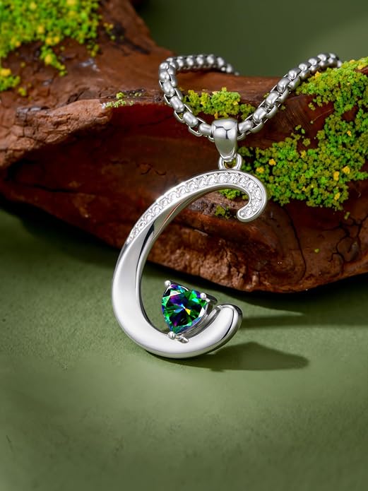 Birthday Gifts for Women Alphabet A to Z Initial Birthstone Pendant Necklaces for Women - 18k White Gold Plated Personalized Name Jewelry Anniversary Graduation Gifts for Wife Her Daughter Girlfriend(with Gift Box)