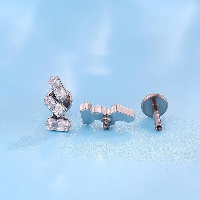 Limerencia 2Pcs 18g Titanium Internally Threaded Tragus Piercing Jewelry Nose Studs Flat Back Earrings Labret, Lip, Helix, Cartilage, Conch, Medusa Piercing for Women Men Sensitive Ears