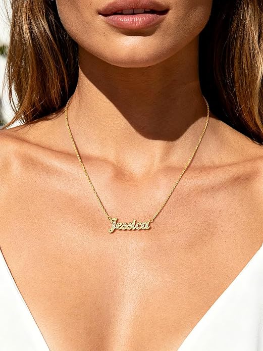 Custom4U Custom Name Necklace for Women, Personalized 1-5 Name Necklace, Sterling Silver/Stainless Steel 14K Gold Plated Nameplate Necklaces, Gift for Mom Wife Anniversary Birthday with Box