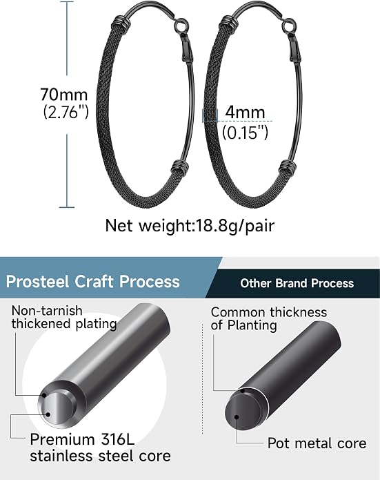 PROSTEEL 30/40/60/80/100mm Chunky Hoop Earrings For Women Gold Plated/Black Stainless Steel Hoops Earrings Statement Jewelry