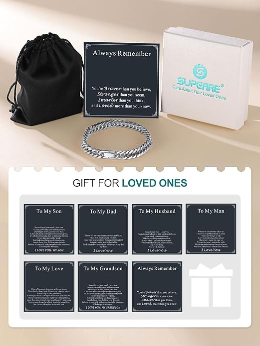 Supcare Unique Anniversary Birthday Valentines Fathers Day Stainless Steel Cuban Link Bracelets for Men Him, To My Man Dad Husband Love Always Remember Wrist Chain Bracelet Jewelry Gifts