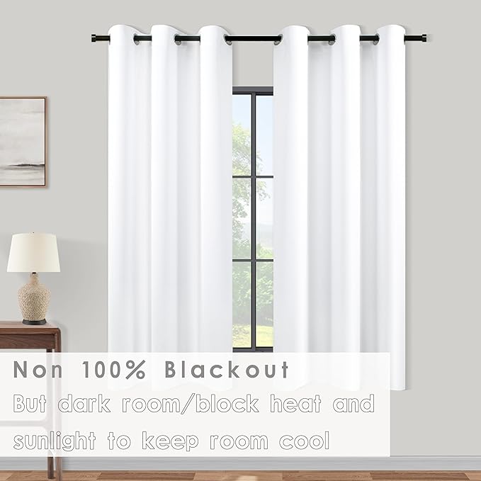 KOUFALL White Kitchen Curtains Sets for Windows,Thermal Insulated Privacy Short Curtains for Living Room,54 Inch Length 2 Panel Set