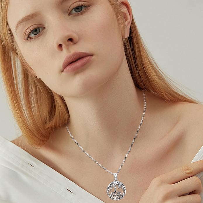 Odinstone Tree of Life Necklace, Sterling Silver Pendant for Women Family Tree Necklaces Jewelry for Mom/Wife/Grandma(With Fine Gift Box)