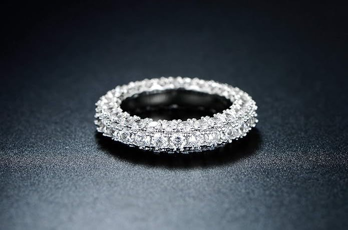 Barzel Womens 3 Row Eternity Ring Wedding Band 18k White Gold or Rose Gold Plated Cubic Zirconia Eternity Band Ring Jewelry