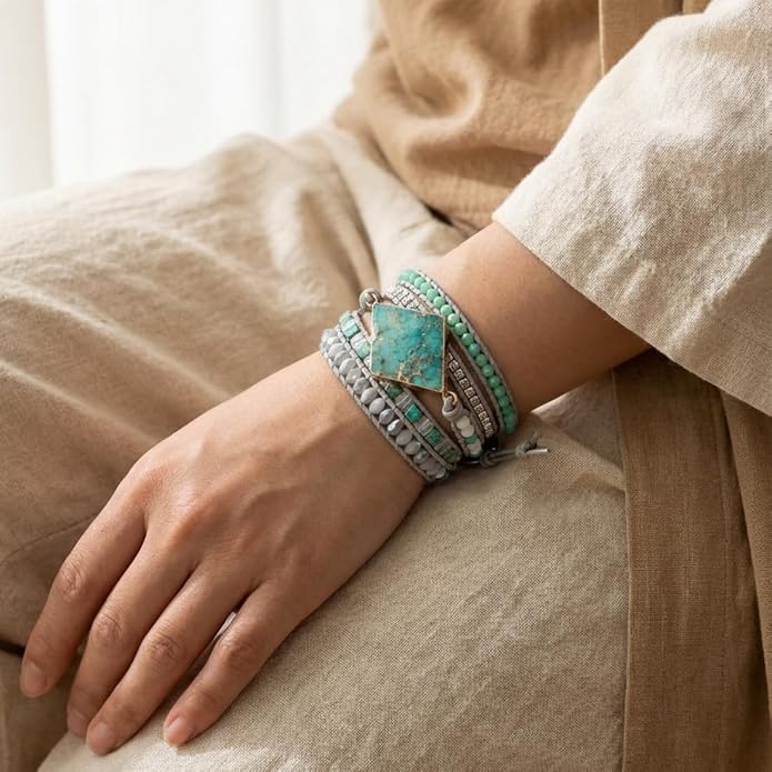 YGLINE Boho Handmade Wrap Leather Tube Crystal Stone Bracelet for Women