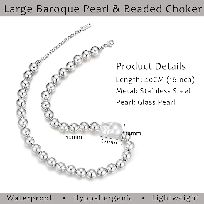Natural Freshwater Baroque Pearl Necklace 14K Gold Plated Dainty Choker Necklace for Women Girls Snake Chain/Cuban Link/Paperclip/Ball Beaded Chain/Tennis Chain Fashion Jewelry for Gift