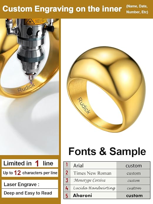 GOLDCHIC JEWELRY Chunky Dome Ring for Women, Stainless Steel Bold Stacking Croissant Statement Ring For Men (Size 7-12, Custom)