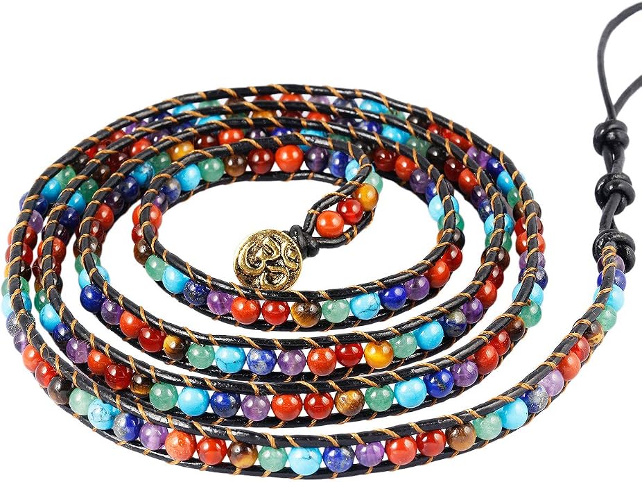 Nupuyai Handmade Leather Beaded Stone Wraps Bracelet Collection for Unisex