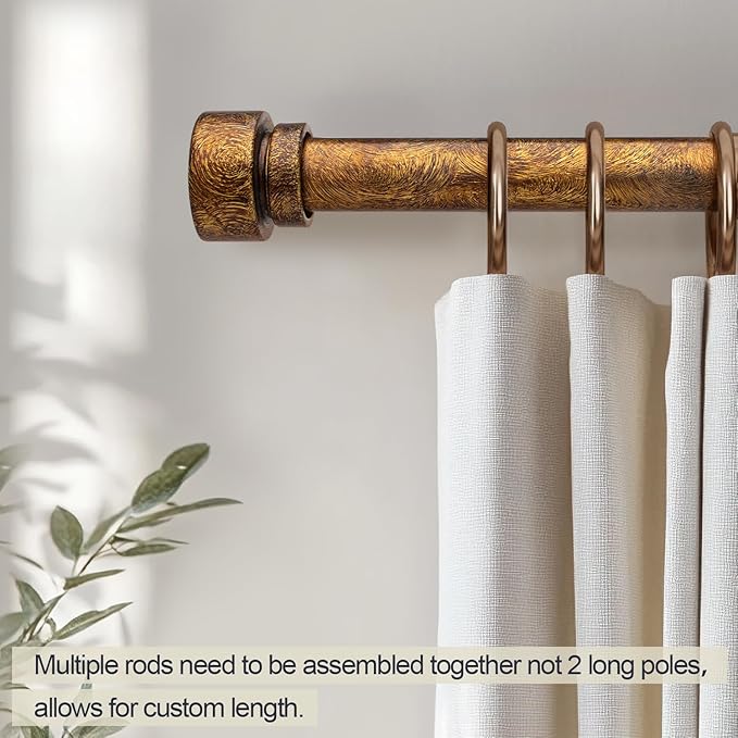 Lootkell 2 Pack Retro Gold Curtain Rods Set for Windows 66 to 120 Adjustable Length Heavy Duty 1" Diameter Window Curtain Rod with Decorative Finials for Outdoor Bedroom Kitchen Living Room Farmhouse