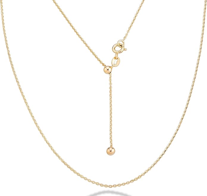 Miabella Italian 925 Sterling Silver, 18K Gold Plated 925 Sterling Silver 1.3mm Adjustable Diamond Cut Thin Bolo Cable Chain Necklace for Women, Slider Chain 14-24 Inch Made in Italy