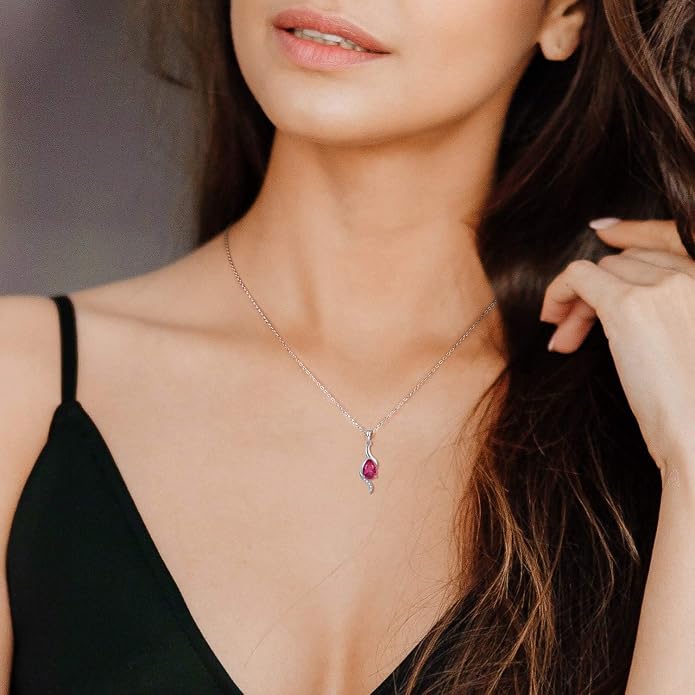 JO WISDOM Birthstone Necklace for Women Teardrop Cubic Zirconia Necklace 925 Sterling Silver Fine Jewelry Birthday Gifts for Women