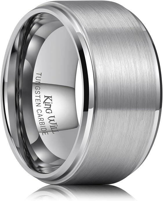 King Will Classic Tungsten Wedding Band for Men, 6/7/8/9/10mm Widths, Polished Finish Step Edge Matte Rings Comfort Fit