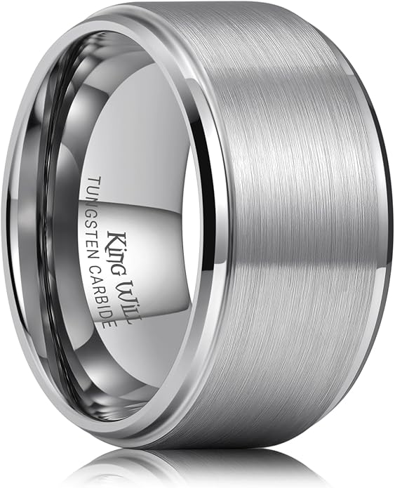 King Will Classic Tungsten Wedding Band for Men, 6/7/8/9/10mm Widths, Polished Finish Step Edge Matte Rings Comfort Fit