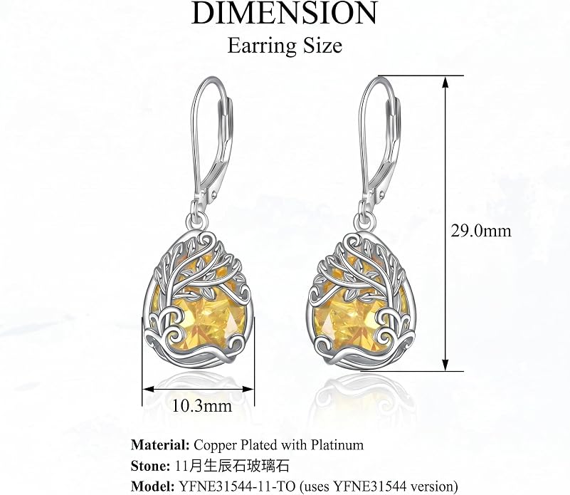 Teardrop Tree of Life/Filigree Earrings for Women Dangle Leverback Earrings Jewelry Gift Anniversary For Her