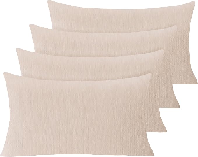 Set of 4 Khaki Throw Pillow Covers 12x20 Inch, Neutral Boho Farmhouse Aesthetic Decorative Pillow Cases for Couch, Sofa, Living Room & Bed, Soft Chenille Pillow Cases, Stylish Home Decor, 30x50 cm