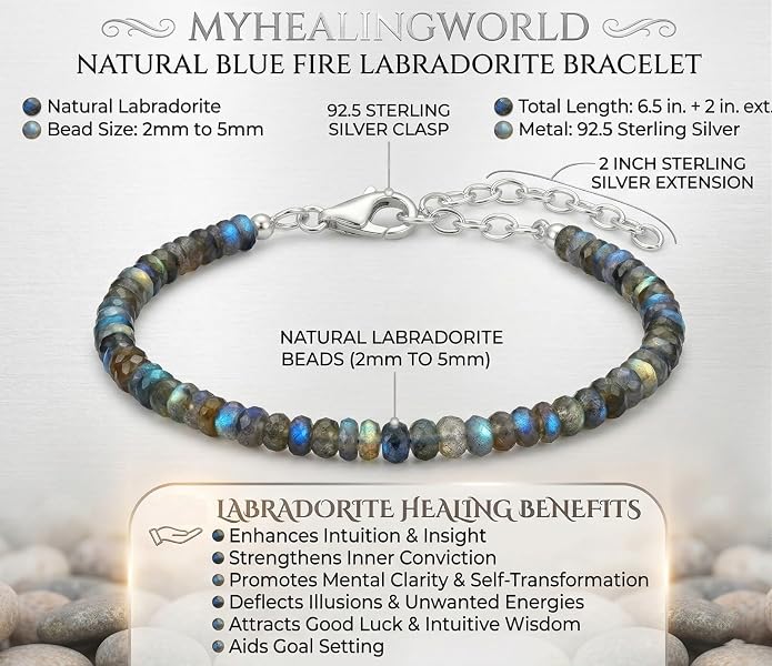 Natural Gemstone Bead Bracelet for Women – Healing Crystal Reiki Bracelet, Handmade Spiritual Protection Jewelry, Energy Stone Stretch Bracelet Gift for Women & Girls