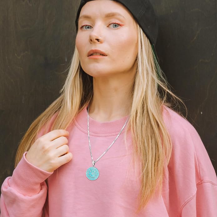 Turquoise Jewelry for Women Men 925 Sterling Silver Pendant Urn Necklaces for Ashes Picture Locket Necklace Thor Hammer Yggdrasil Virgen De Guadalupe St Michael Christopher Judas Witches Knot Necklace
