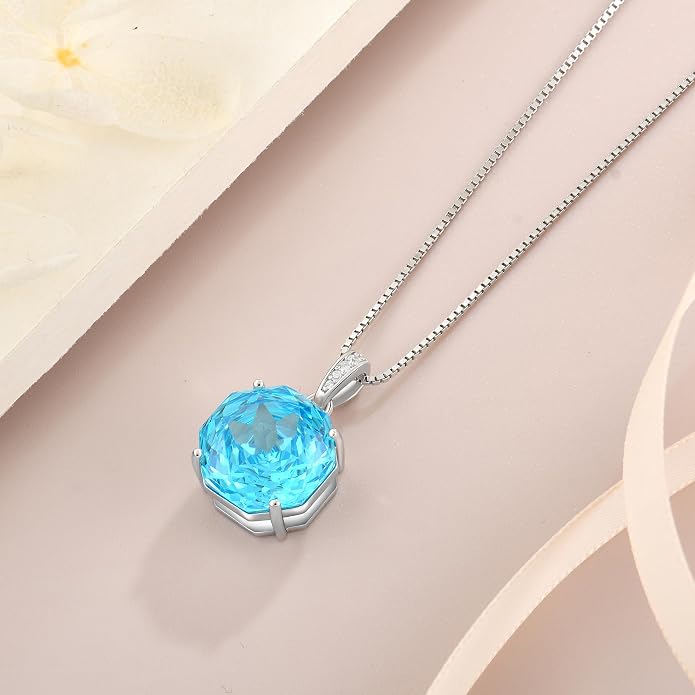 YIFISIY Rose Necklaces for Women, 925 Sterling Silver Rose cut Birthstone Pendant Octagonal Flower Jewelry Gifts for Her